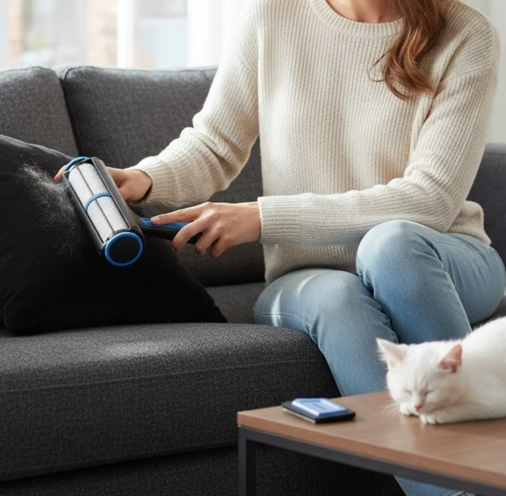 PinzPro Pet Hair Remover Roller & Detailer Tool Set - Blue/Black